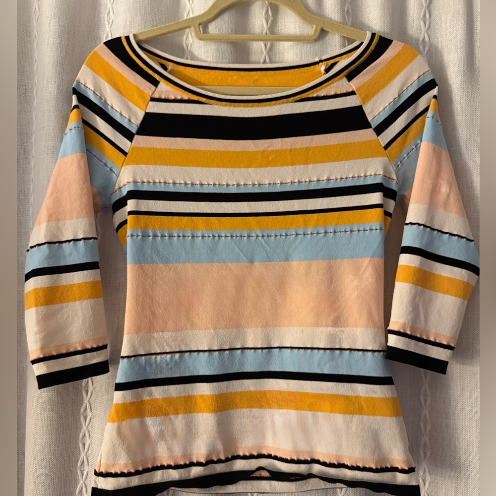 Marc Cain multi colored striped shirt. (Stretch material) Sz. S. TPT 16+”